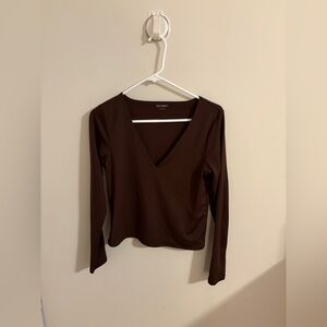 Old Navy Women's Chocolate Long Sleeve V-Neck Top